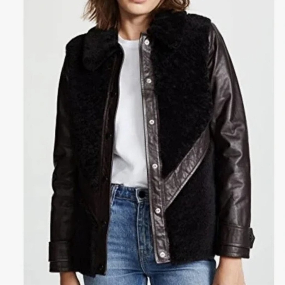 NWOT A.P.C. Brown Leather Jacket with Shearling Accents